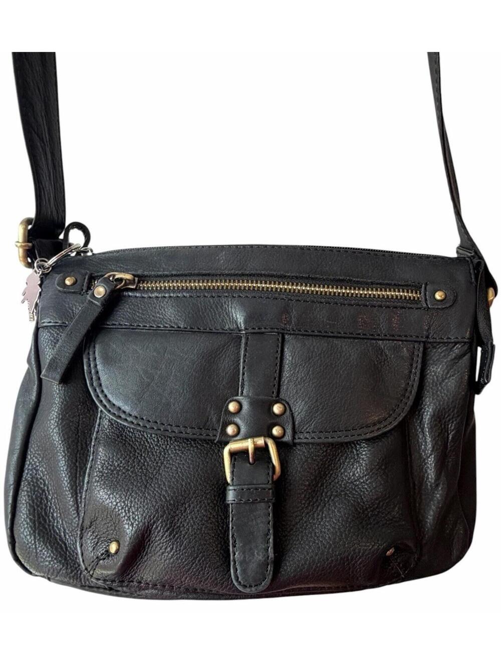 Great‎ American leatherworks Black Womens Crossbody Bag Zip Buckle Gold Hardware
